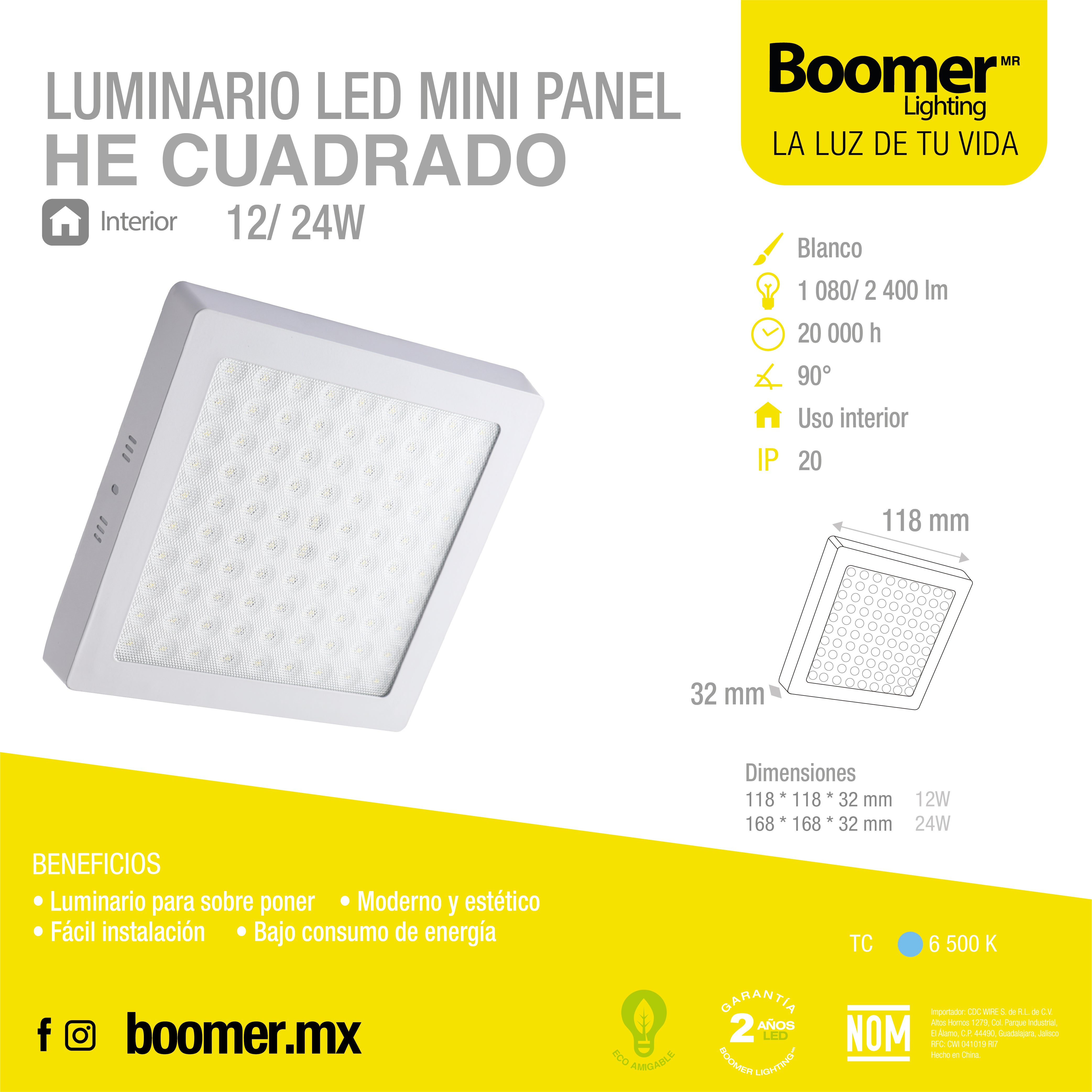 LÁMPARA PANEL ÓPTICO CUADRADO PARA SOBREPONER, 24W, LUZ FRÍA